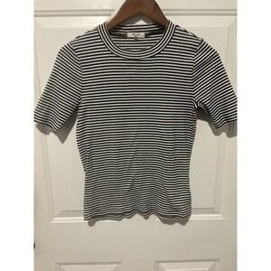 Madewell Top Black‎ White Striped Short Sleeve Crew Neck Womens XS Shirt